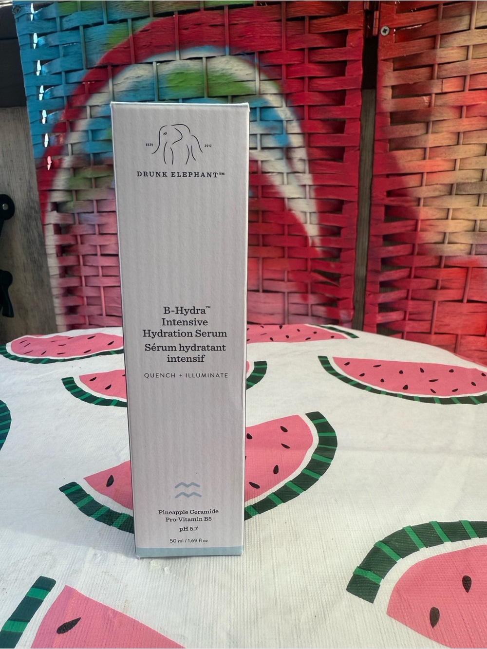 Drunk Elephant B-Hydra Serum in Pale Pink and White Packaging